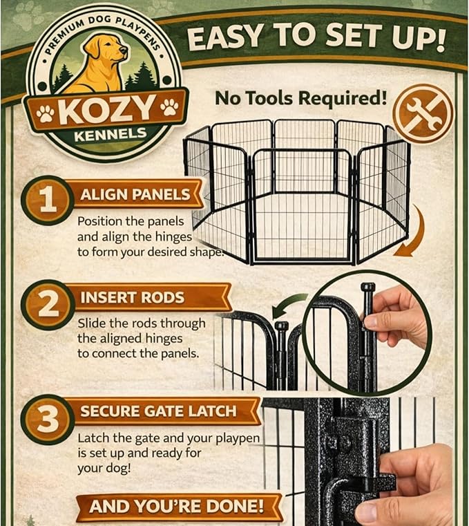Dog Playpen w/Carrying Case for Indoor or Outdoor Use – 40 Inch, 24 Black Panels - Portable Metal Exercise Pen for Medium & Large Dogs - Pet Fence Kennel Crate for House, RV, or Travel