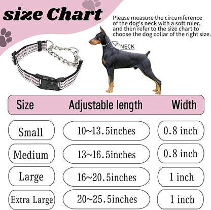 Martingale Dog Collars, Reflective Nylon Collar with Stainless Steel Chain, Adjustable Walking Training Dog Collars with Quick Release Buckle, Suitable for Small Medium Large Dogs(Pink,L)