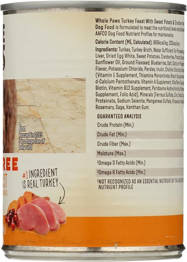 Whole Paws, Grain-Free Wet Dog Food, Turkey Feast with Sweet Potato & Cranberries in Gravy, 13.2 Ounce