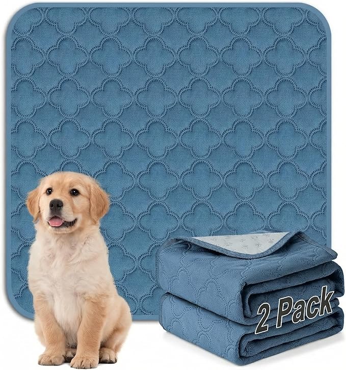 FunFurry Washable Pee Pads for Dogs - 2 Pack Reusable Pee Pads，Waterproof Puppy Pads，Pet Training Pads，Super Absorbent with Dog Paw Shape Non-Slip Backing (Blue, 36" X 41" - 2 Pack)