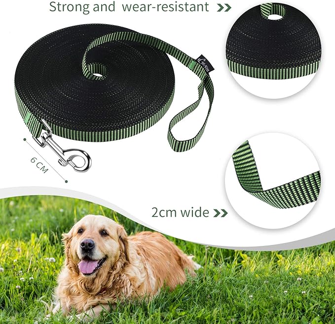 Hi Kiss Dog/Puppy Obedience Recall Training Agility Lead - 15ft 20ft 30ft 50ft 100ft Training Leash - Great for Training, Play, Camping, or Backyard(15ft,Black_Green)