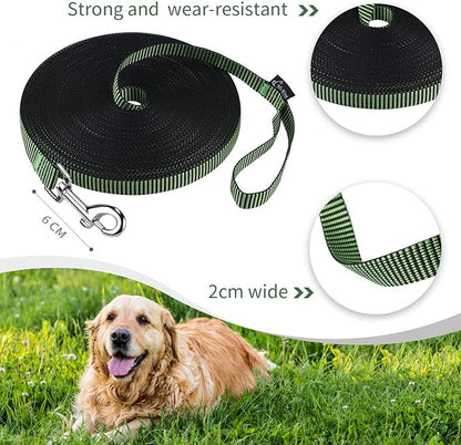 Hi Kiss Dog/Puppy Obedience Recall Training Agility Lead - 15ft 20ft 30ft 50ft 100ft Training Leash - Great for Training, Play, Camping, or Backyard(20ft,Black_Green)