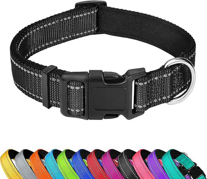Reflective Dog Collar, Adjustable Soft Neoprene Padded Nylon Pet Collars with Buckle for Small Dogs, Black,S