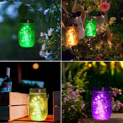 YJFWAL Solar Mason Jar Lights, 12 Pack 30 LED Fairy Firefly String Mason Jar Lids Lights with 12 Hangers (No Jars), DIY Mason Jar Patio Garden Wedding Party Birthday Decor