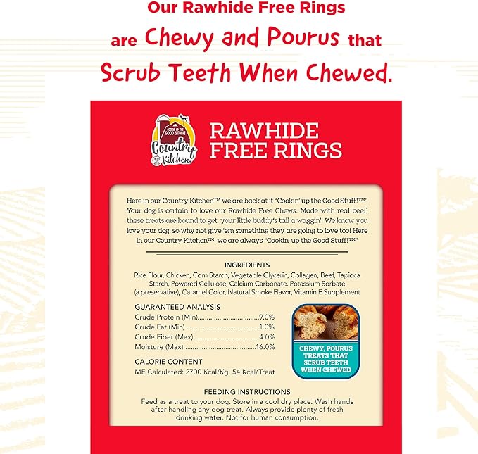 Country Kitchen Rawhide Free Beef Rings Dog Chews,Made with Real Beef,Highly Digestible,Gluten Free,7 Count (Pack of 2)