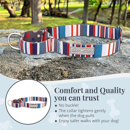 Lucky Love Dog Martingale Dog Collar - Adjustable, No-Slip, Durable, & Soft Webbing Collar for Male and Female Dogs Ideal for Training & Walking - Linus, Small