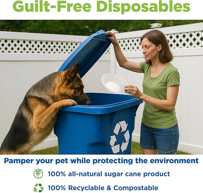 Kinn Kleanbowl Disposable Dog Food Bowls, 24 oz (Pack of 50) - Frame System Refills, Use for Travel, Boarding, or Crate, Compostable Pet Travel Bowl, No Plastic, Leakproof, Portable Dog Dish
