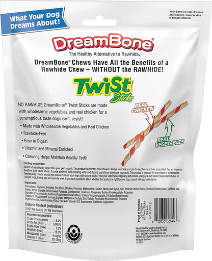 DreamBone Twist Sticks Chews for Dogs, 50 Count, Treat Your Dog to Easy-to-Digest Rawhide-Free Chews Made with Real Vegetables and Chicken