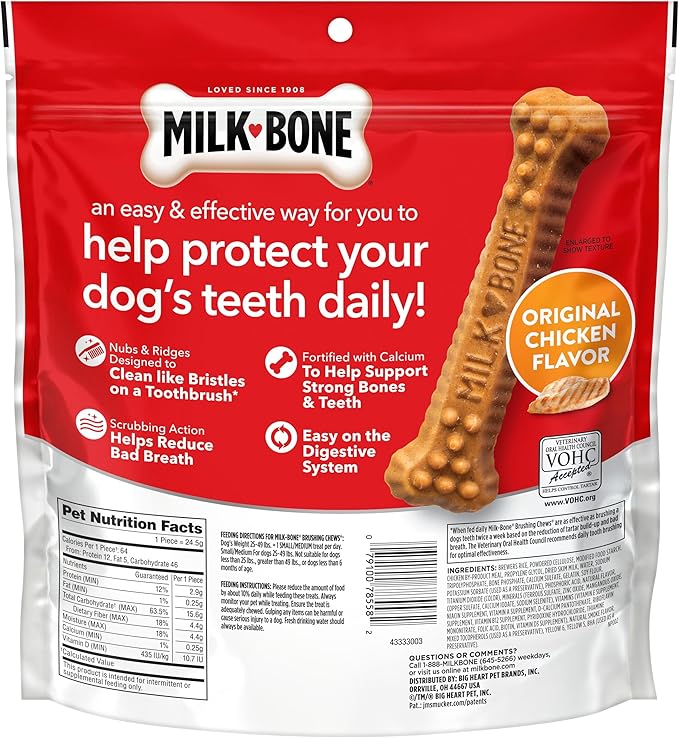 Milk-Bone Brushing Chews Original Chicken Flavor Daily Dental Dog Treats, Small/Medium, 19.6 Oz. Bag