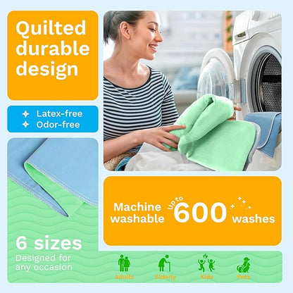 GREEN LIFESTYLE® Washable Underpads - Heavy Absorbency Reusable Bedwetting Incontinence Pads for Kids, Adults, Elderly, and Pets - Toddler Mattress Pads for Bed, Sofa, Floor (Pack of 2 - 30x34)