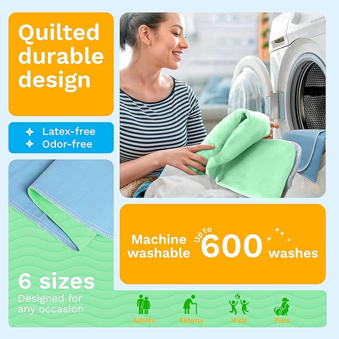 GREEN LIFESTYLE® Washable Underpads - Heavy Absorbency Reusable Bedwetting Incontinence Pads for Kids, Adults, Elderly, and Pets - Toddler Mattress Pads for Bed, Sofa, Floor (Pack of 1 - 34x52)