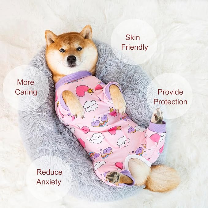 Dog Recovery Suit for Small Medium Large Dogs, Pet Onesie After Surgery Comfort Dog Bodysuit Anti Licking (Medium, Pink Heart)