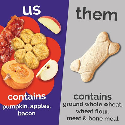Fruitables Baked Dog Treats, Healthy Pumpkin Treat for Dogs, Low Calorie & Delicious, Made Without Wheat, Corn and Soy, Made in the USA, Allergy Friendly, Crispy Bacon and Apple Flavor, 20 oz