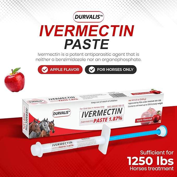 Ivermectin Horse Paste 1.87% Dewormer 6.08g Dose-Effective Appled Flavored Ivermectin Paste for Equine Care,Horse Deworming Paste -for Horses Up to 1250 lb (1 Pack)