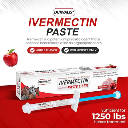 Ivermectin Horse Paste 1.87% Dewormer 6.08g Dose-Effective Appled Flavored Ivermectin Paste for Equine Care,Horse Deworming Paste -for Horses Up to 1250 lb (6 Pack)