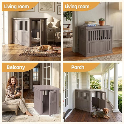 30 INCH Small Dog Crate Furniture, Lockable Indoor Dog Kennel Heavy Duty Decorative Plastic Pet Cage End Table for Small/Medium Dogs, Gray