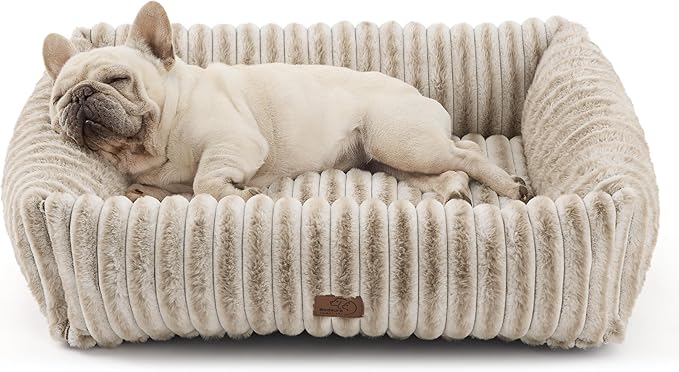 Bedsure ComfyFleece™ Cute Dog Bed Medium Size Dog - Washable Furry Puppy Beds, Rectangle Orthopedic Corduroy Fleece Pet Beds with Removable Zipper Cover, 30x24x8inches,Amphora
