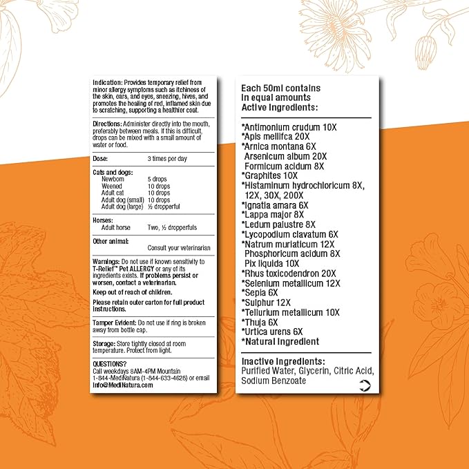 T-Relief Pet Allergy Support Drops for Dogs & Cats Itchy Relief Supports Healthy Skin & Coat Natural Medicine Helps Soothe Hot Spot Itching Paws Licking Runny Nose Sneezing Watery Eyes - 1.69 Fl oz