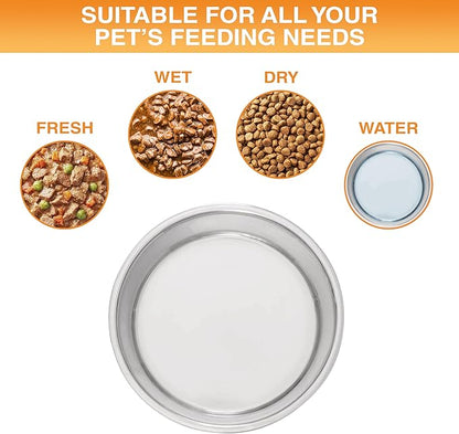 Neater Pet Brands Stainless Steel Dog Bowls with Non-Slip Rubber Bottom – 2 Cup (16 oz), Gray - Set of 2 Heavy Duty Metal Dog Bowls, Dishwasher Safe, Food or Water Bowl, Ideal for Small Dogs & Cats