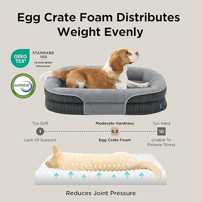 Bedsure Orthopedic Dog Beds Large Sized Dog - 360° Oval Bolster Large Dogs Bed for Senior Dogs with Waterproof Washable Cover, Big Comfort Pet Sofa Couch with Ultra-Soft Fleece, Grey, 35"