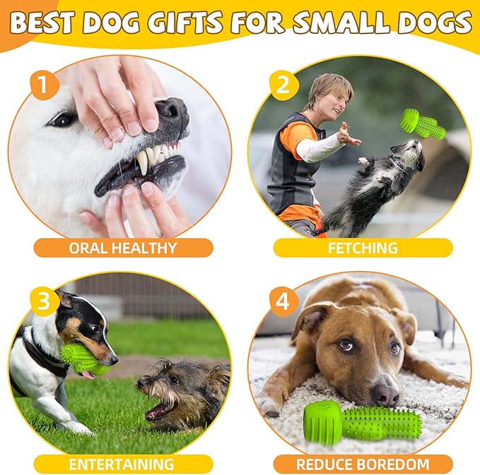 Pamlulu Christmas Dog Gifts, Dog Toys for Small Dogs Dog Toothbrush for Teething Cleaning, Rubber Squeaky Toys for Puppy