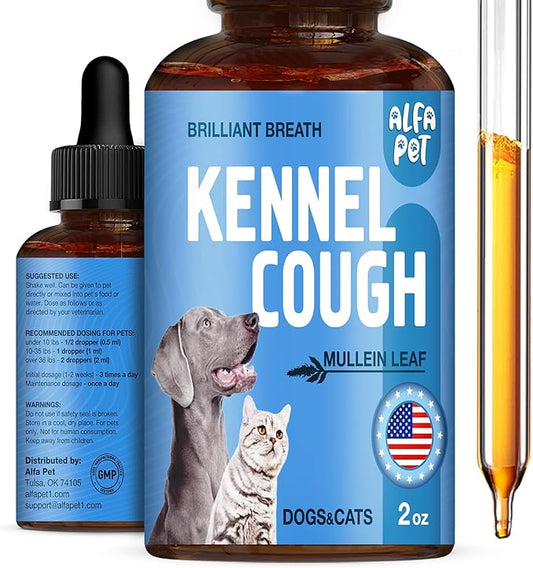 Kennel Cough Treatment for Dogs Helps with Dry, Wet, Barking Cough – Herbal Cat and Dog Cough Treatment Soothes and Calms Irritated Throat, Supports Breathing, Clears Airways – 2-oz Bottle