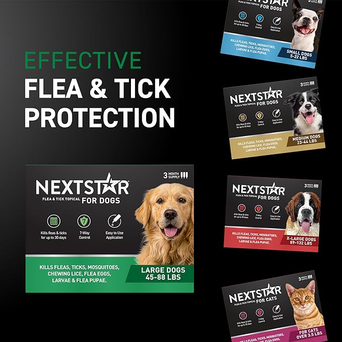 NEXTSTAR Flea and Tick Prevention for Dogs, Repellent & Control, Fast Acting Waterproof Topical Drops, Flea and Tick Prevention for Large Dogs, 3 Monthly Doses
