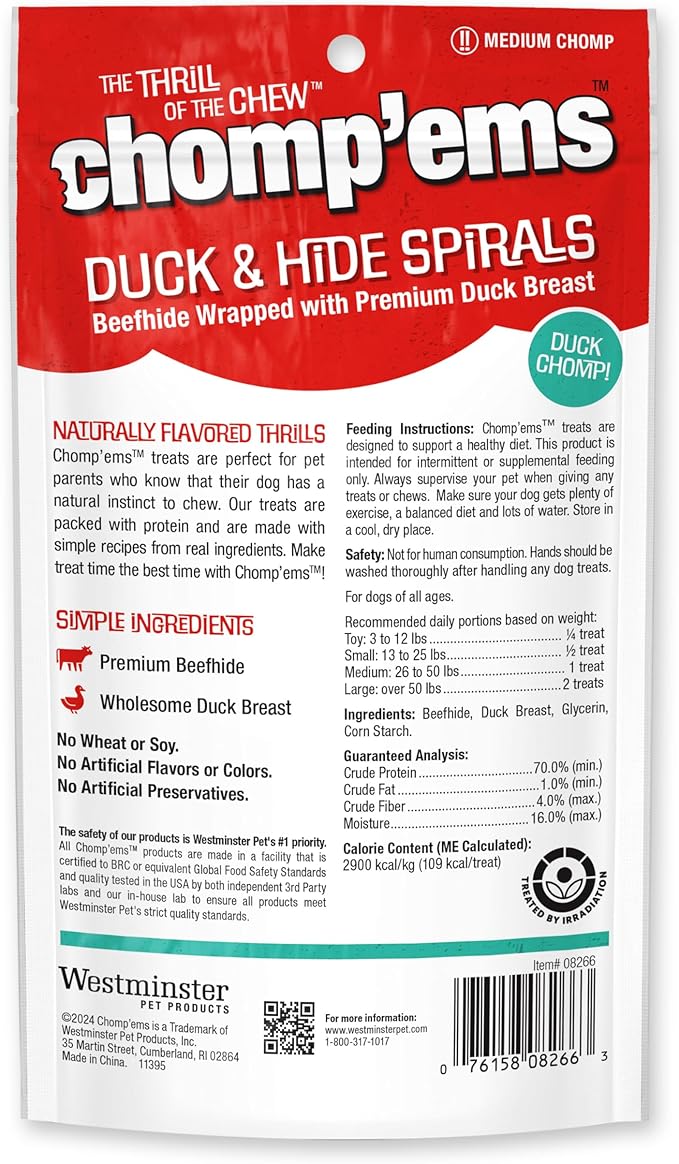 Chomp’ems Premium Beefhide Chews for Dogs, 2 Chews, (Pack of 4)