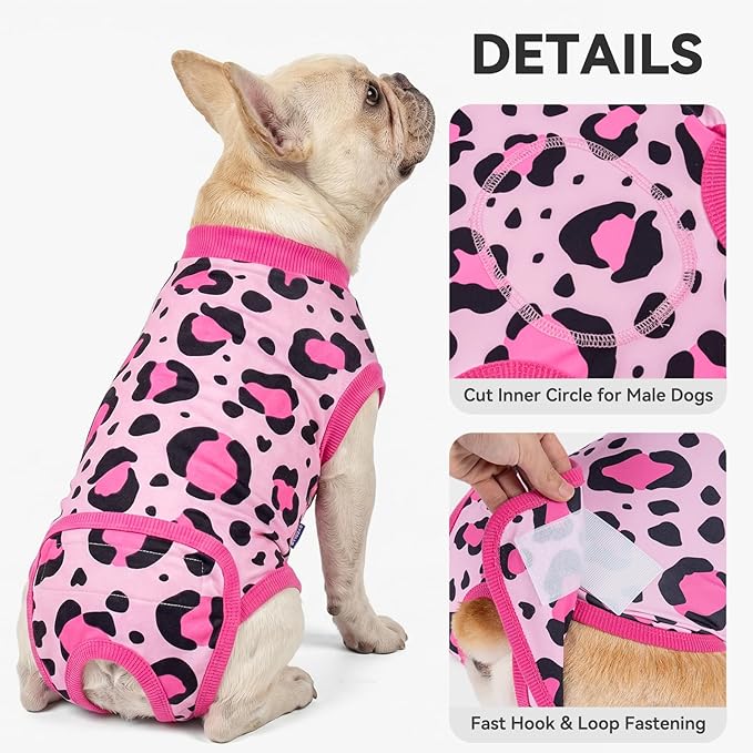 cyeollo Dog Recovery Suit Female, Breathable Surgery Suit for Dogs Female After Spayed, Soft Surgical Body Suit Dog Onesie, E-Collar & Cone Alternative, Anti-Licking Wound Surgery Clothes, Leopard XS