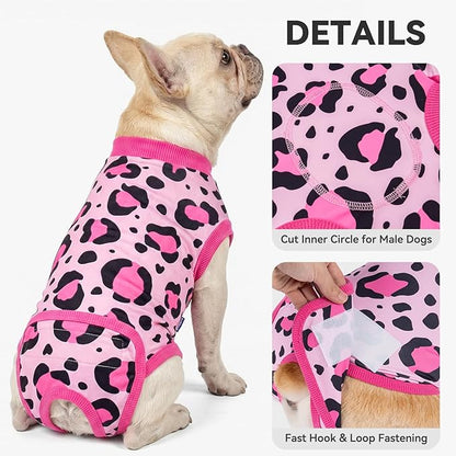cyeollo Dog Recovery Suit Female, Breathable Surgery Suit for Dogs Female After Spayed, Soft Surgical Body Suit Dog Onesie, E-Collar & Cone Alternative, Anti-Licking Wound Surgery Clothes, Leopard XS