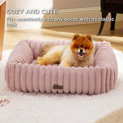 Bedsure ComfyFleece™ Washable Dog Bed for Medium Dogs - Cute Furry Puppy Beds, Rectangle Orthopedic Corduroy Fleece Pet Beds with Removable Zipper Cover, 30x24x8inches, Blush Pink