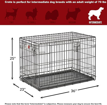 MidWest Homes for Pets 36-Inch LifeStages Crate for Medium-Large Breeds, 41-70 lbs, Double Door Folding Dog Crate with Divider Panel, Leak-Proof Tray & Secure Latch, Heavy-Duty & Easy to Assemble