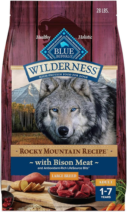 Blue Buffalo Wilderness Rocky Mountain Recipe Natural High-Protein Dry Food for Large Breed Dogs, Bison & Grain, 28-lb Bag