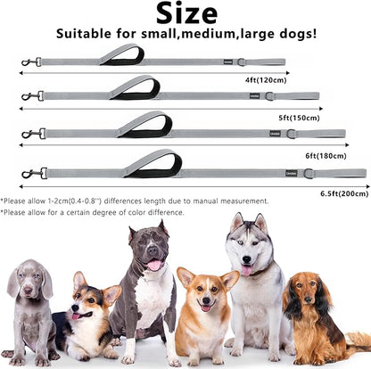Dog Leash 6.5ft Long, Double Handle Dog Leash for Safety Control Training, Heavy Duty Dog Leads with Traffic Padded Handles, Reflective Leashes for Small Medium Large Dogs(6.5ft, Grey)