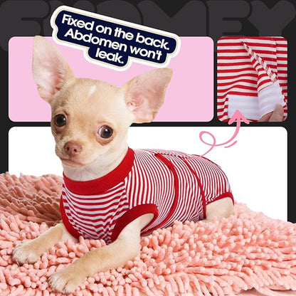 FUAMEY Dog Recovery Suit Male,Dogs Surgery Neuter Suits Puppy Spay Shirts for Female Protect Dog's Skin Anti Licking Abdominal Wounds Doggie Onesie Pet Bodysuit Alternative to Cone Red Stripes XL