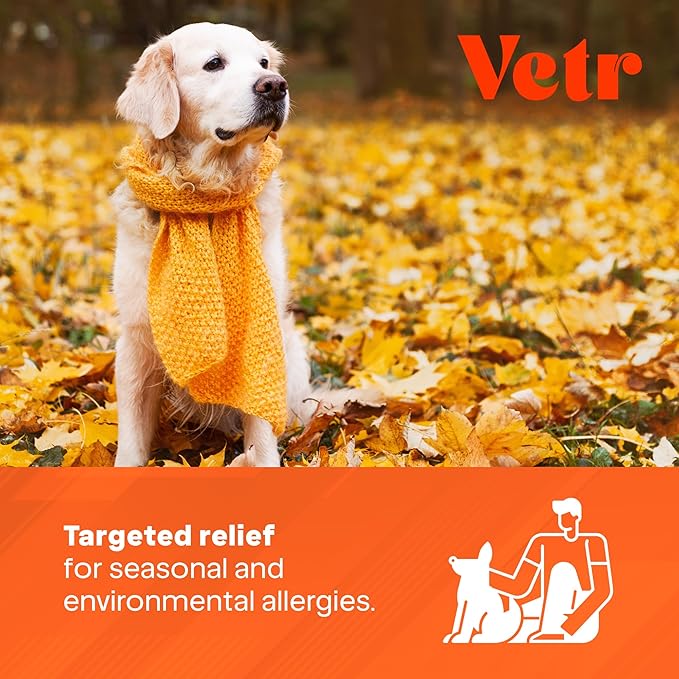 Vetr Allergy Relief Chews for Dogs - Dog Itching Skin Relief, Dog Allergy Treats with Probiotics and Omega-3 - Chicken Flavored 60 Count - Vet-Formulated in USA