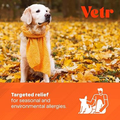 Vetr Allergy Relief Chews for Dogs - Dog Itching Skin Relief, Dog Allergy Treats with Probiotics and Omega-3 - Chicken Flavored 60 Count - Vet-Formulated in USA