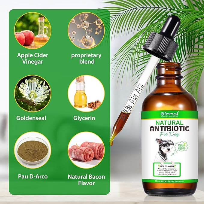 Dog Antibiotics for Skin Infection, Antibiotic for Dogs, Natural Antibiotics for Dogs Multivitamin Support Immune and Dog Allergy Itch Relief, Pet Antibiotics Supplement, 2 Fl Oz
