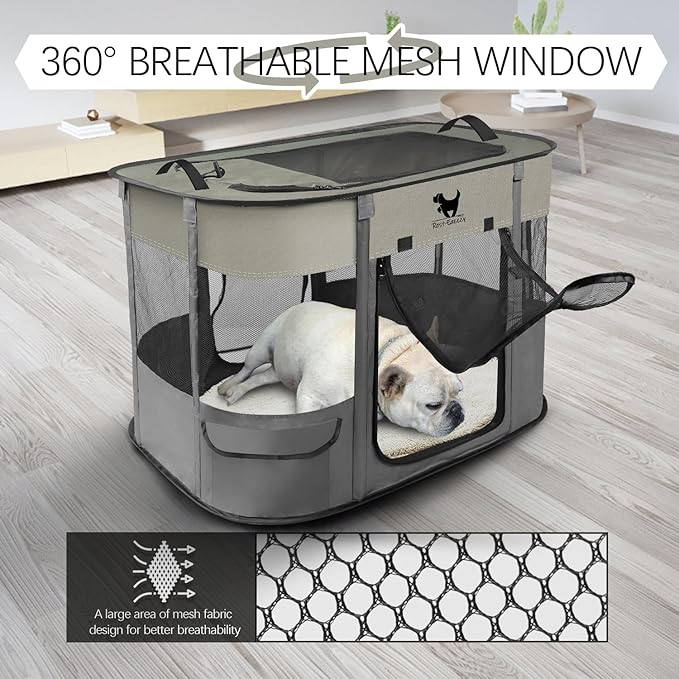 Rest-Eazzzy Dog Playpen, Foldable Kitten Playpen for Medium Dogs, Portable Pet Puppy Playpen with Removable Shade Cover, Indoor Outdoor Travel Camping Use for Small Pets with Carrying Case (XL, Grey)