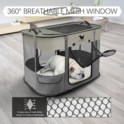 Rest-Eazzzy Dog Playpen, Foldable Kitten Playpen for Medium Dogs, Portable Pet Puppy Playpen with Removable Shade Cover, Indoor Outdoor Travel Camping Use for Small Pets with Carrying Case (XL, Grey)