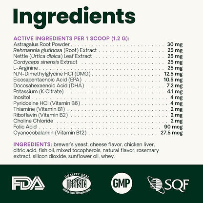 VetriScience Kidney Health Powder, Renal Essentials Supplement for Cats, Kidney Care and Support with Mushroom, Astragalus Root, Nettle Seed and Herbs, Chicken & Cheese, 60 Scoops