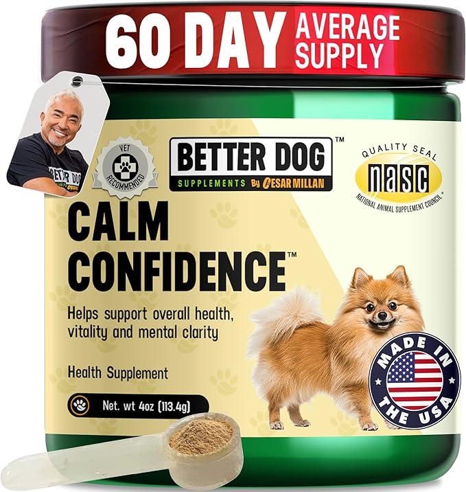 Better Dog Supplements Calm Confidence by Cesar Millan Natural Brain Support & Dog Cognitive Supplement – Energy, Vitality & Focus Supplement with Ashwagandha & Other Herbs – 4oz (60-Day Supply)