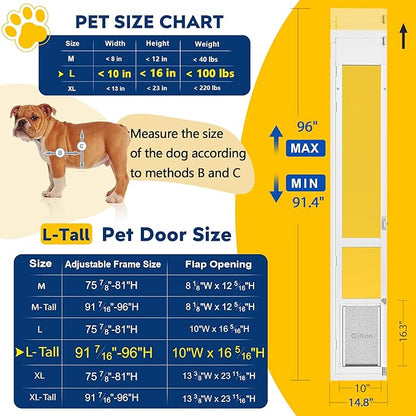 Large Dog Door for Sliding Glass Door, Openable Doggy Door for Sliding Glass Doors, All-Metal Framed, Adjustable Height 91 7/16" to 96" - Large Tall
