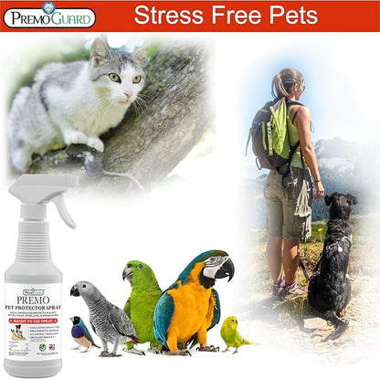 Premo Guard Pet Protector Spray - 16 oz - Kills Mites, Fleas, Ticks, & Mosquitoes - for Dogs, Cats, & Home - Natural Plant Based Oils for Control, Prevention & Treatment - Family Safe