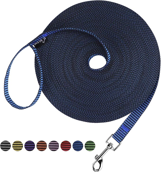 Hi Kiss Dog/Puppy Obedience Recall Training Agility Lead - 15ft 20ft 30ft 50ft 100ft Training Leash - Great for Training, Play, Camping, or Backyard(30ft,Black_Blue)