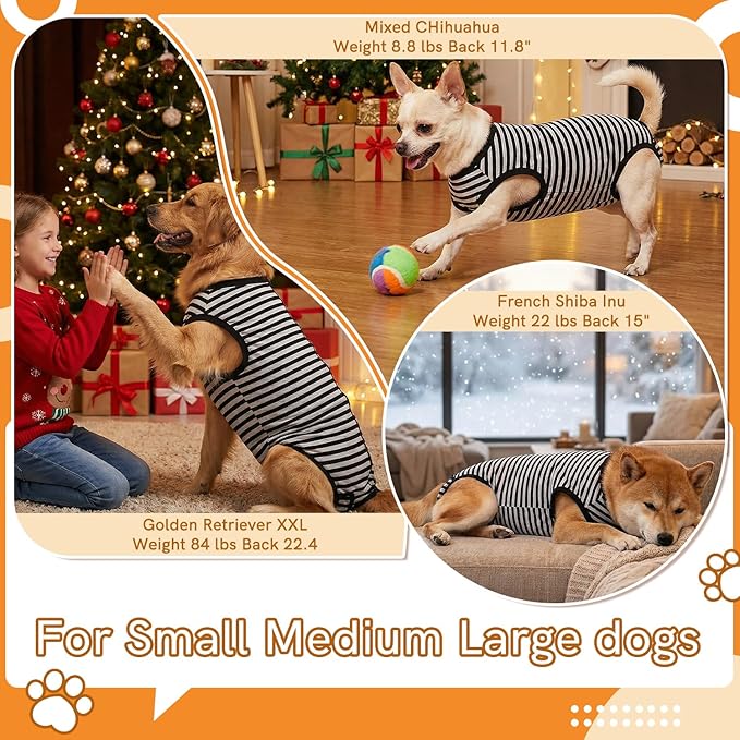 Dog Surgery Recovery Suit Dogs Neuter Spay Female Male Protective Clothes,Black Striped 3XL