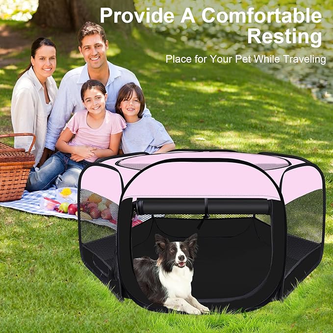 Dog Cat Playpen,Portable Pet Puppy Playpen,Rabbit Puppy Dog Play Pen for Indoors,Dogs Tent for Indoor Cats,Kitten Playpen,Collapsible Small Cats Crate Cage for Small Dogs with Carrying Case(Pink, S)