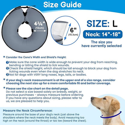 BARKLESS Donut Cone for Large Dogs, Protective Collar After Surgery to Stop Licking, Patented Blow up Dog Surgery Collar with Transparent Shield, Inflatable Pillow Cone for Labrador, Rottweiler