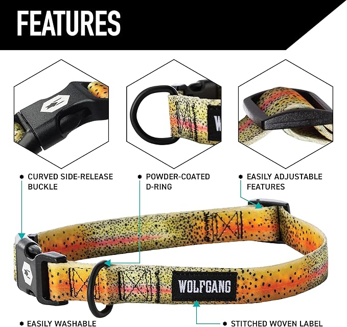 Wolfgang Heavy Duty Martingale Dog Collar with Quick Release Nylon Buckle for Walking & Training, CutBow Print, Large