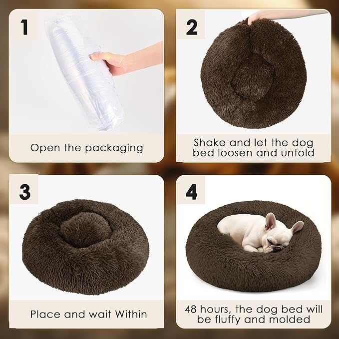 Dogs Bed for Small Dogs, Anti-Anxiety Washable Round Bed (Coffee, 24.0" L x 24.0" W x 8.0" Th)